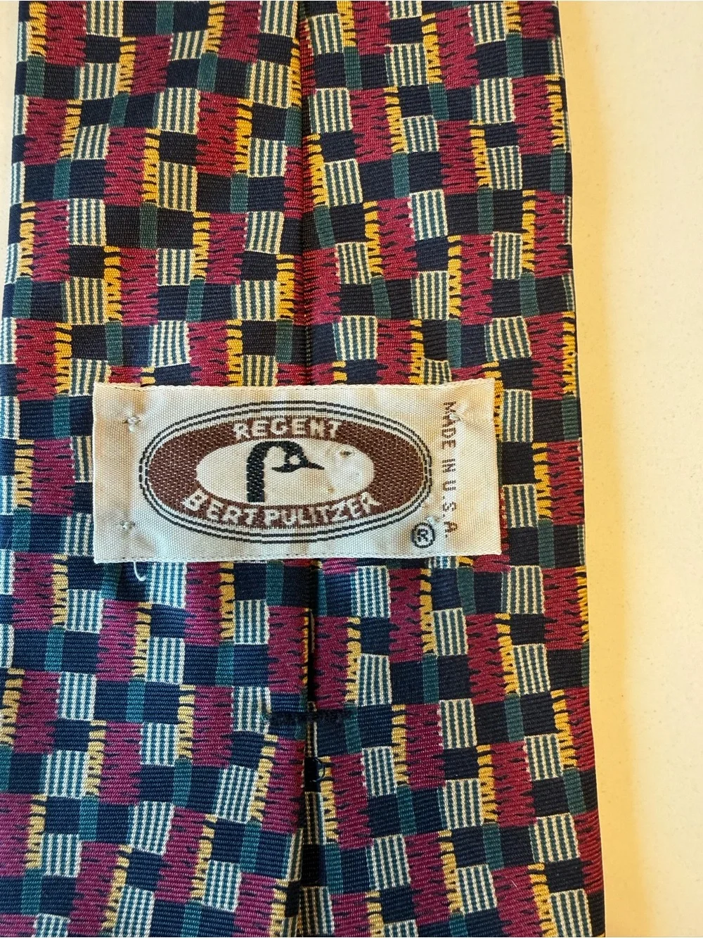 Vintage Regent Bert Pulitzer Men’s Tie Made in USA Multicolor Geometric 58”